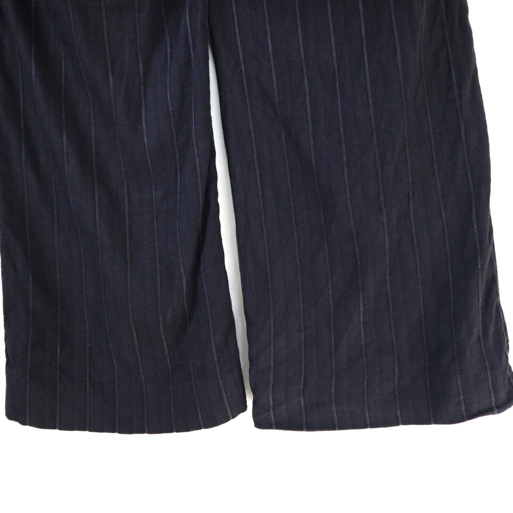 Theory Size 6 Linen Blend Striped Wide Leg Sugar C Trouser Pants Black - Picture 6 of 9